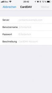 Screenshot CalDAV anlegen iOS